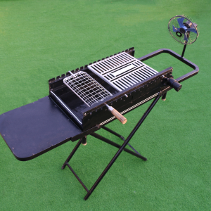 Alternative view of Self-Rotating BBQ Pit with Foldable Stand, Removable Side Tables & Built-in Fan PR-003