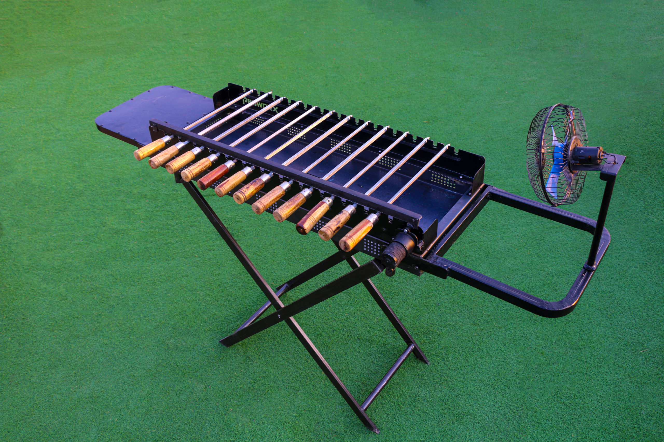 Self-Rotating BBQ Pit with Foldable Stand, Removable Side Tables & Built-in Fan PR-004 - Image 5